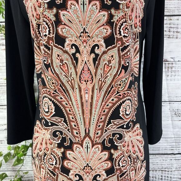 JM Collection DRess size Medium black Brown Paisley Straight Sheath Stretch Knee - Picture 11 of 16